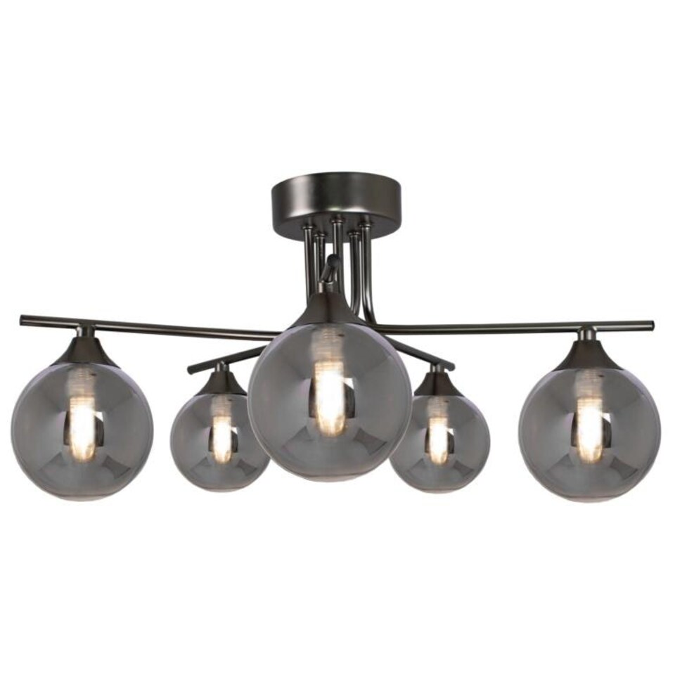 image 1 of Carney Gun Metal Smoked 5 Light Semi Flush Ceiling Light