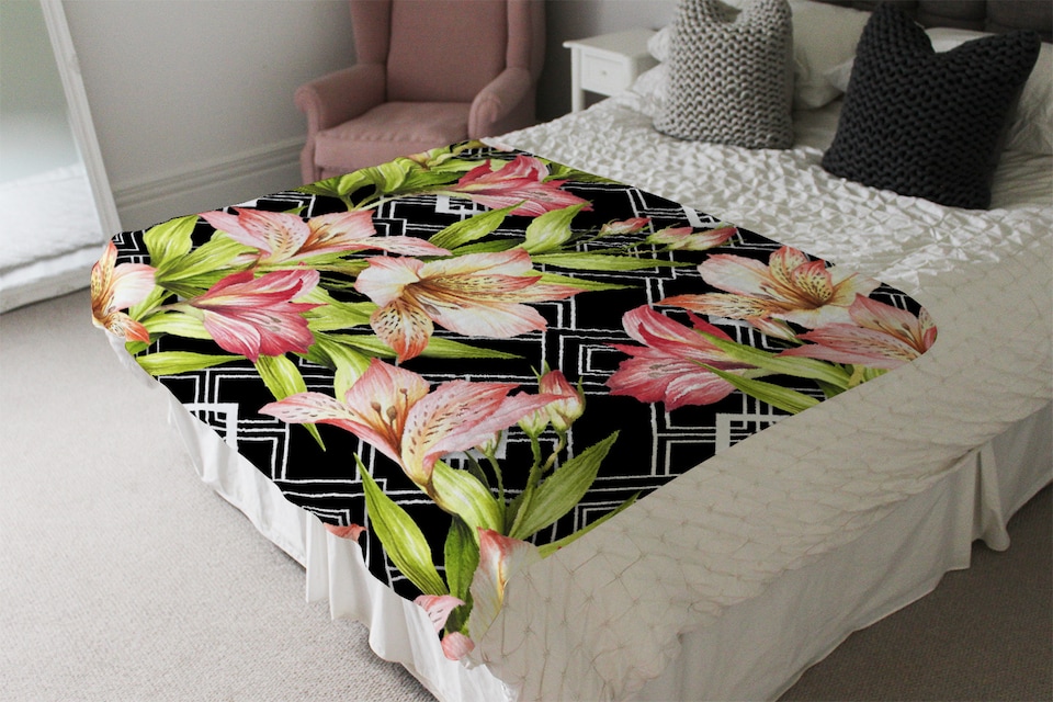 image 1 of Bright Plants On Geometric Blanket | Multi