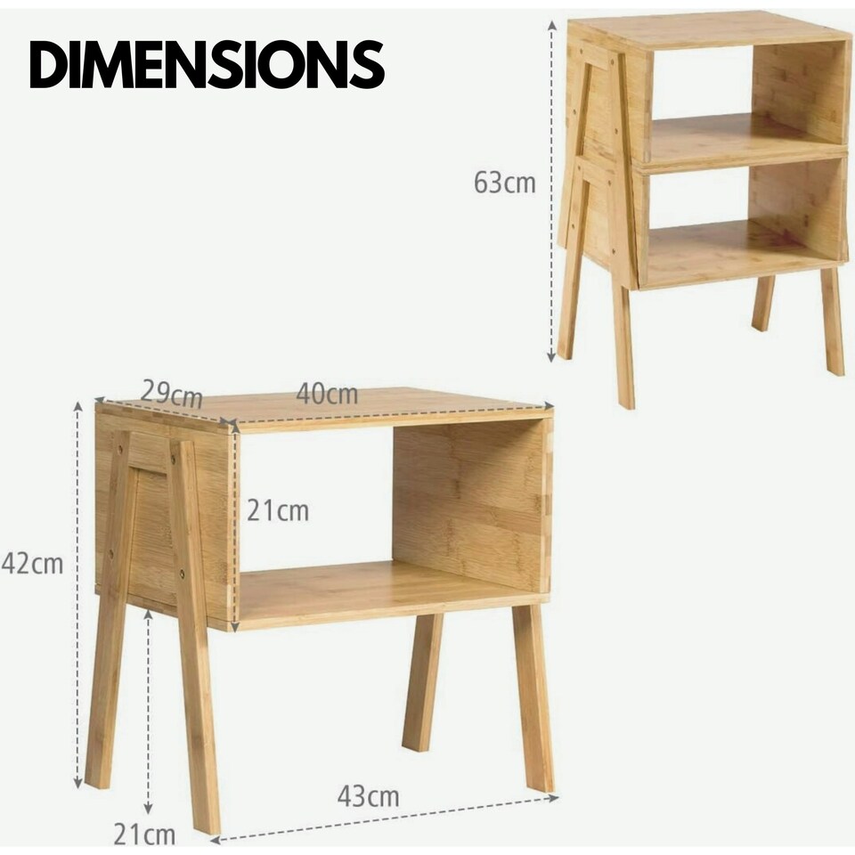 image 1 of Set Of 2 Wooden Stackable Bedside Tables Brown