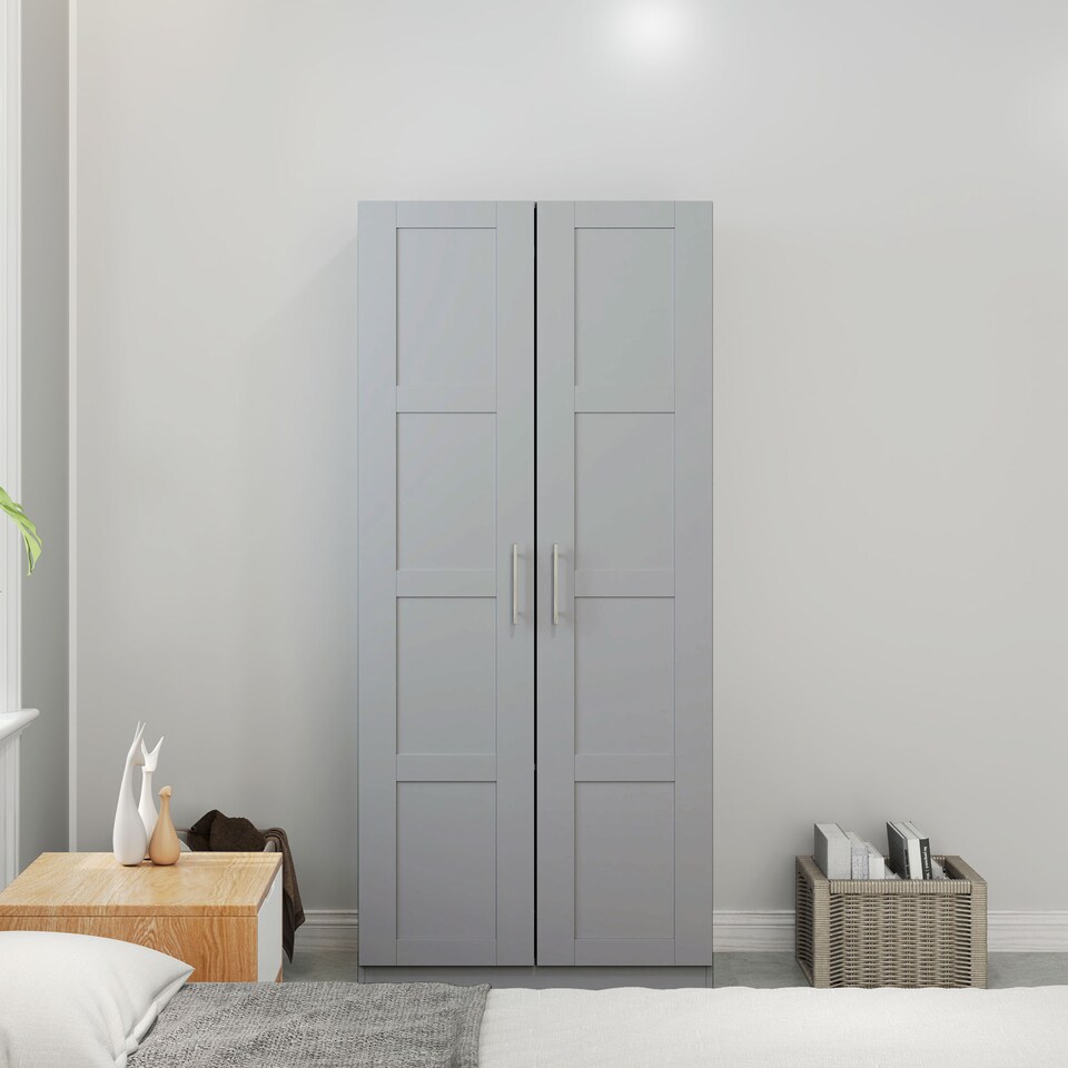 image 1 of HOMCOM 2 Door Wardrobe for Bedroom, Double Wardrobe with Shelves and Hanging Rail, Modern Bedroom Furniture, 80x54x180cm, Grey
