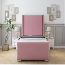 Sloomy Devonshire Pink Plush Bed Frame With 50"  Upholstered Wingback Headboard 4'6 Double