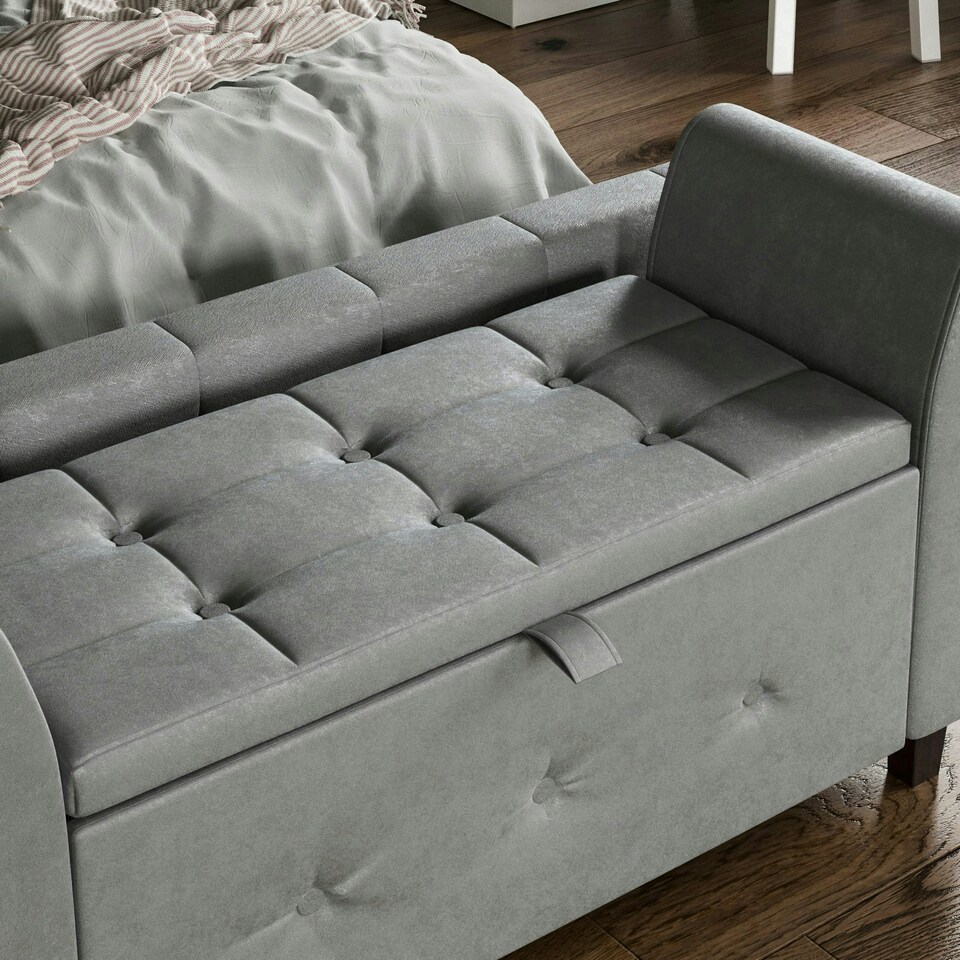 image 1 of Vida Designs Seville Storage Ottoman Bedroom Hallway Chest Bench, Light Grey Velvet Grey | Light Grey Velvet