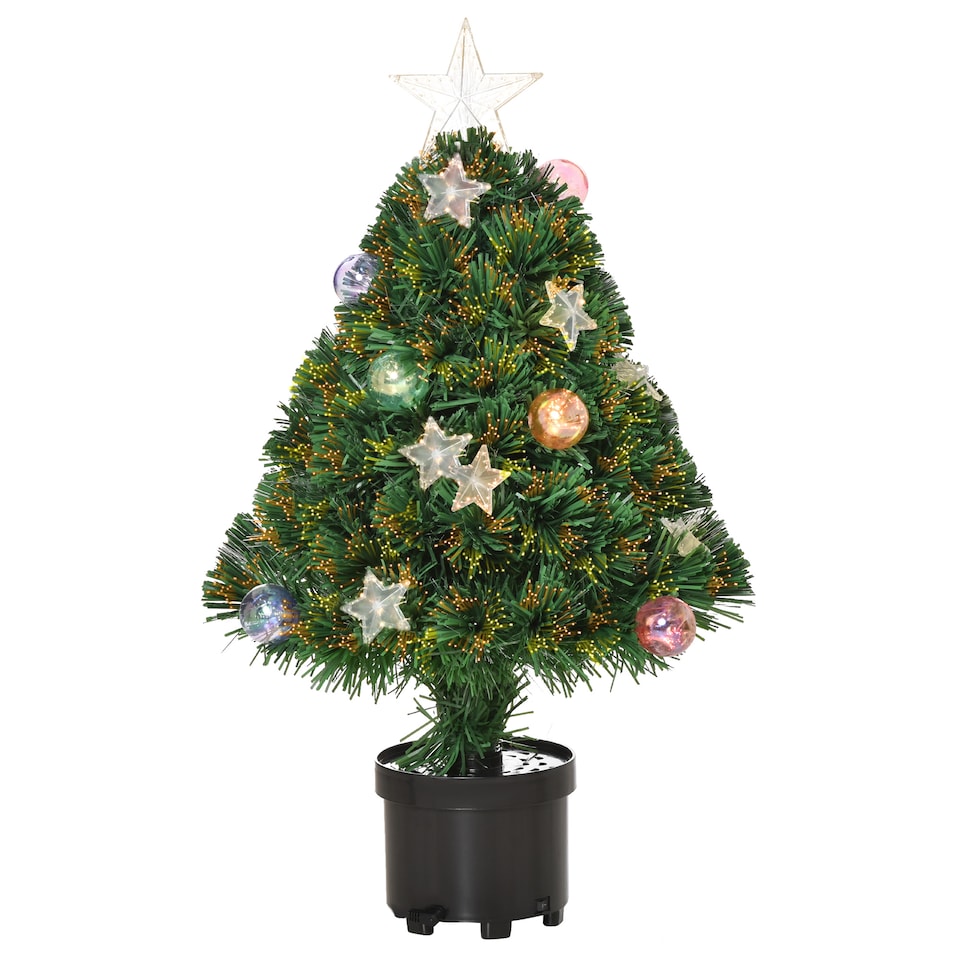 image 1 of HOMCOM 2FT Prelit Artificial Christmas Tree Tabletop Multicoloured Fibre Optic Xmas Decoration w LED Lights Pot Table Desk Green