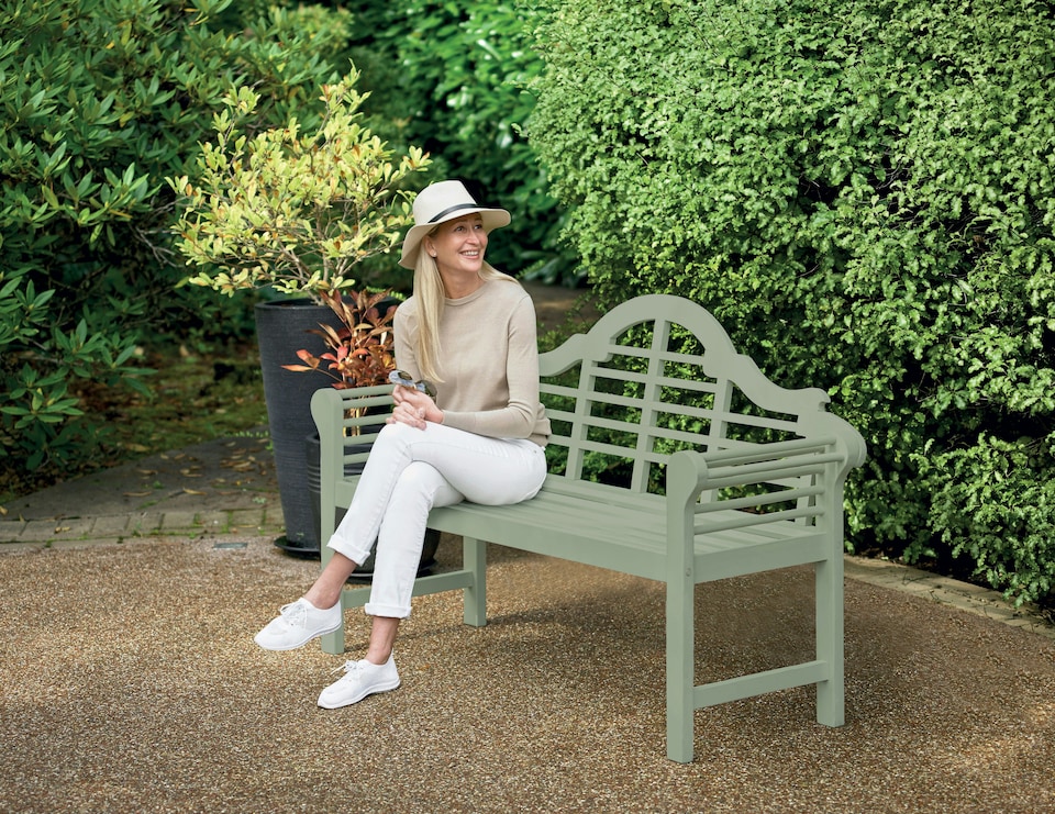 image 1 of Greenhurst PU Painted Lutyens Style Wooden Garden Bench - Sage Green | Green | Sage Green