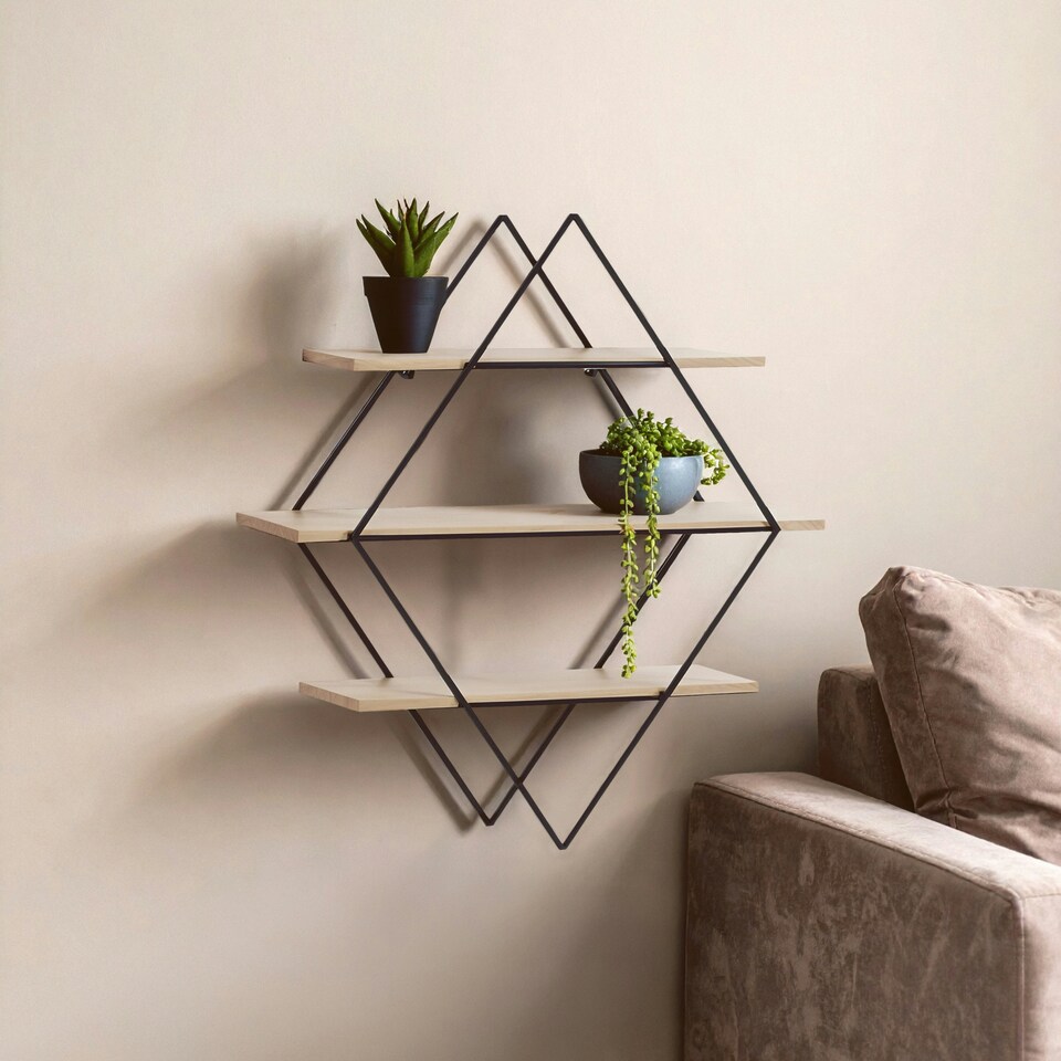image 1 of Interiors By Premier Stylish Design 3 Tier Rhombus Shelves, Functional Box Shelves For Wall, Durable Wall Storage For Livingroom Black