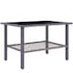 image 1 of Outsunny Outdoor Rattan Coffee Table, Rectangular Tea Side Table with Tempered Glass Top, Storage Shelf, Foot Pads, Garden Furniture for Patio, Balcony, Mixed-grey | Grey | Mixed-grey