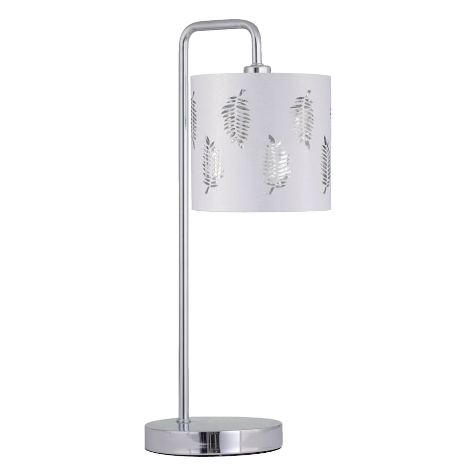 image 1 of Set of 2 Arched Table Lamps with White Fern Shades | Chrome | White | Large | 2