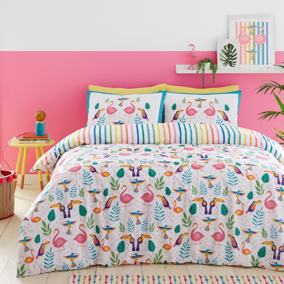 image 1 of Fusion Tropical Flamingo Duvet Cover Set Pink