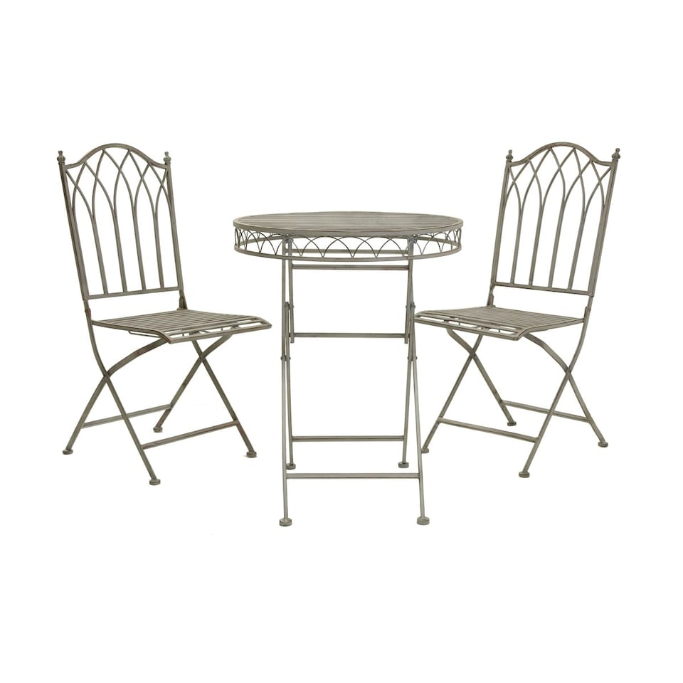 Charles Bentley Wrought Iron Feminine Bistro Set - Grey