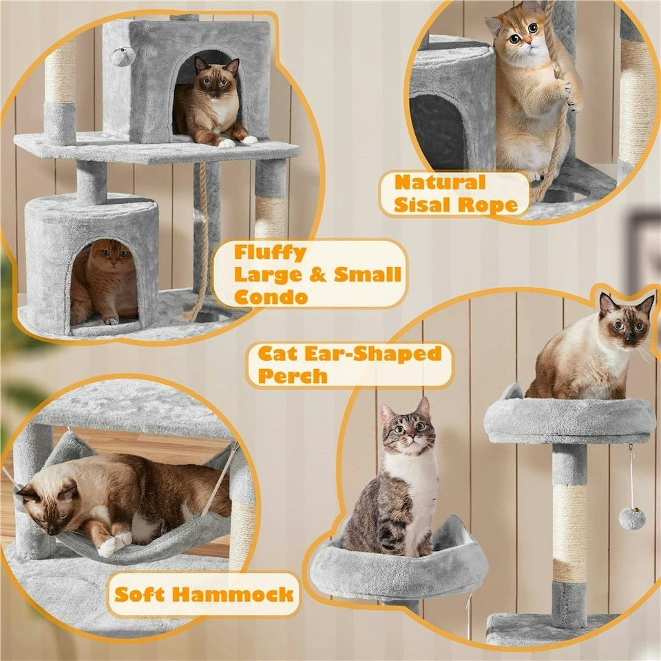 image 1 of Yaheetech 179 cm Tall Multi Level Cat Tree Kitten Condo Light Grey