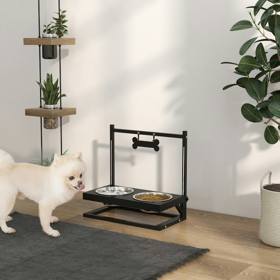 image 1 of PawHut Raised Dog Bowl w/ Adjustable Height Stand, for Small Medium Large Dogs
