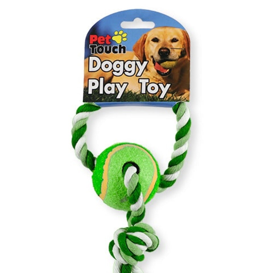 image 1 of Pet Touch Doggy Play Toy Tennis Ball and Rope with Knot