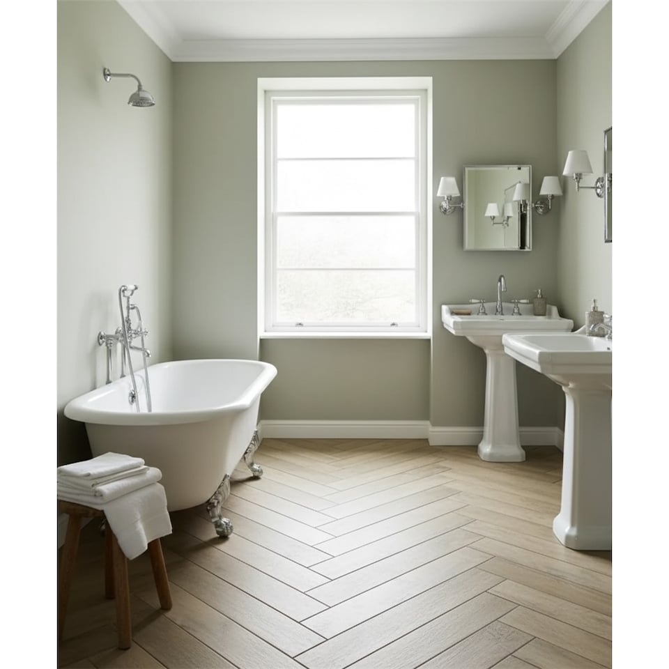 image 1 of Premium White Matt Porcelain Wood Effect Floor Tile (45 Pack - 5 Box - 6.1m2 Coverage) - Kitchen- Inspired by Latin America