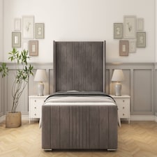 Sloomy Hargrave Slate Naples Bed Frame With Mattress With 50" Upholstered Wingback Headboard 6' Super King