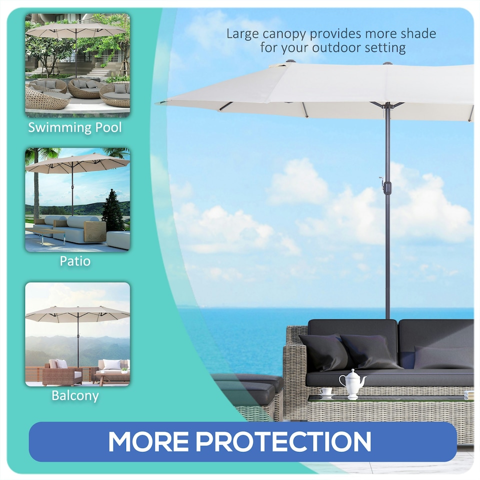 image 1 of Outsunny Sun Umbrella Canopy Double-sided Crank Sun Shade Shelter 4.6M Beige