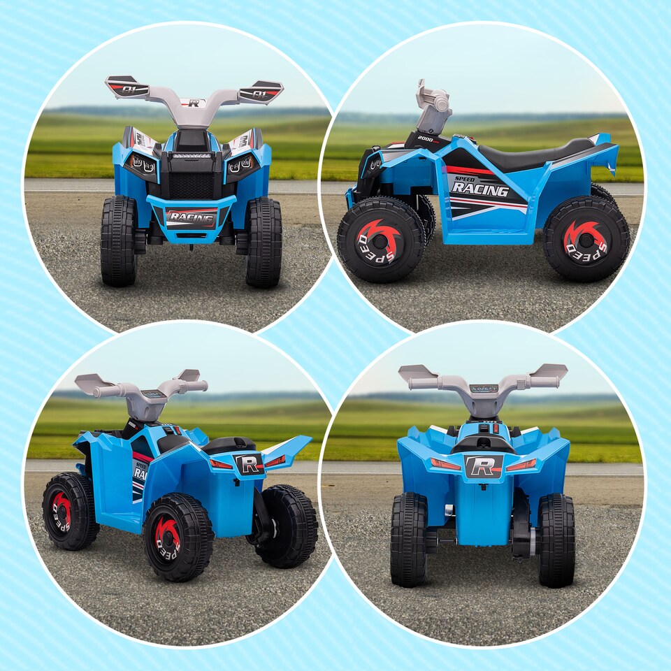 image 1 of HOMCOM 6V Electric Quad Bike Kids Ride On All Terrain Vehicle with Forward Backward Function, for Ages 18-36 Months - Blue