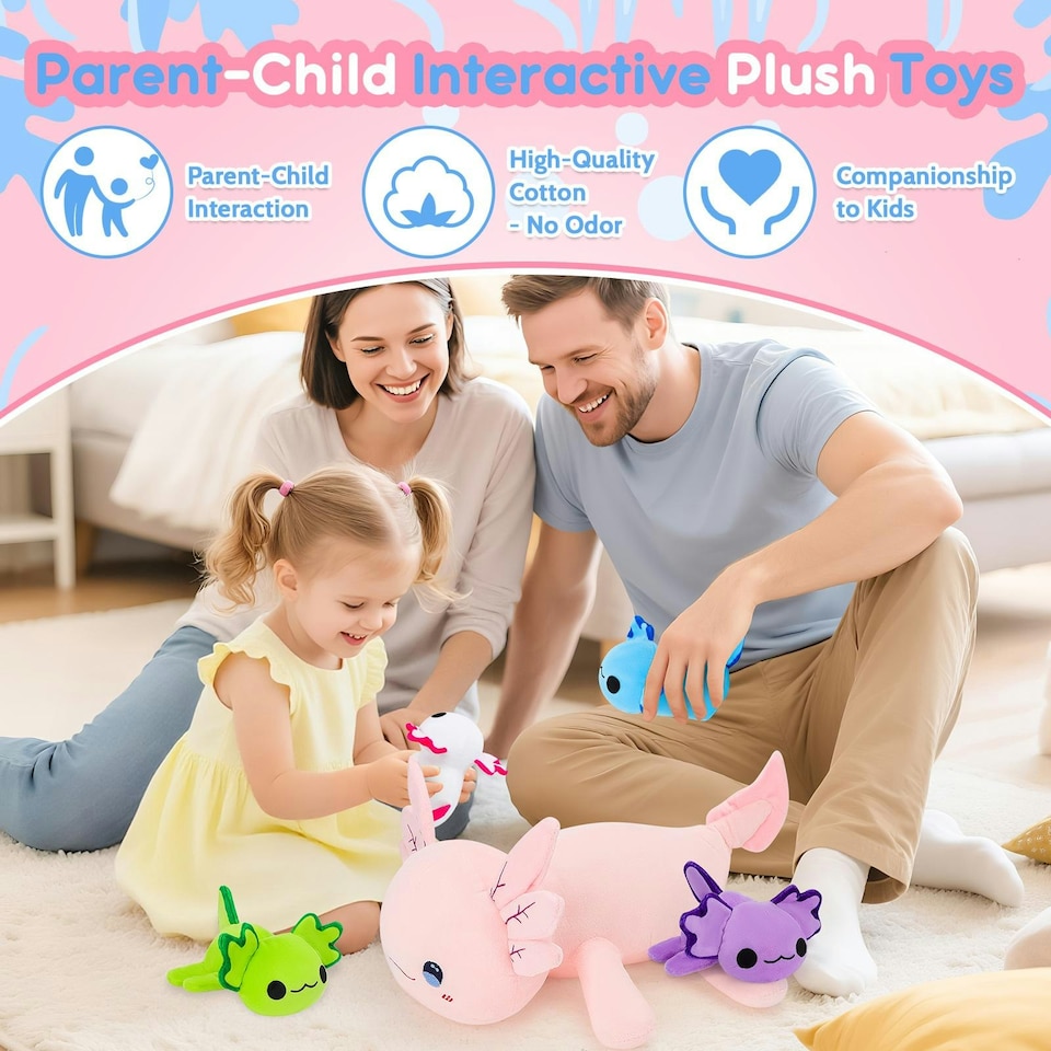 image 1 of Axolotl Plush Toy Set – 5PCS Cute Axolotl Stuffed Animals with Zipper Storage Bag