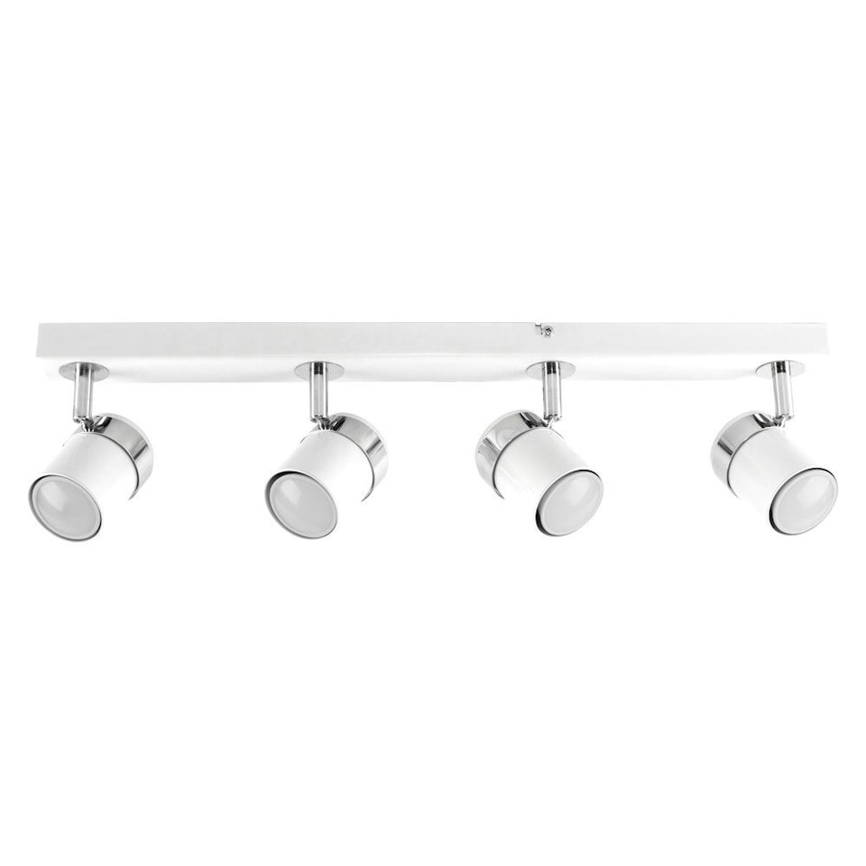 image 1 of ValueLights 4 Way Straight Bar Ceiling Spotlight Fitting in a Gloss White Finish - Complete 5w GU10 LED Bulbs 6500K Cool White