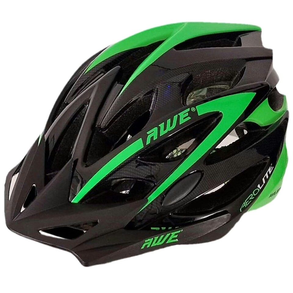image 1 of AWE Awe AeroLite Adult Bike Helmet Black/Green Medium 55-58cm Crash Guarantee* Green | M
