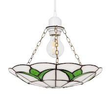 Traditional Stained Glass Tiffany Pendant Light Shade with Emerald Green Leaves | Green