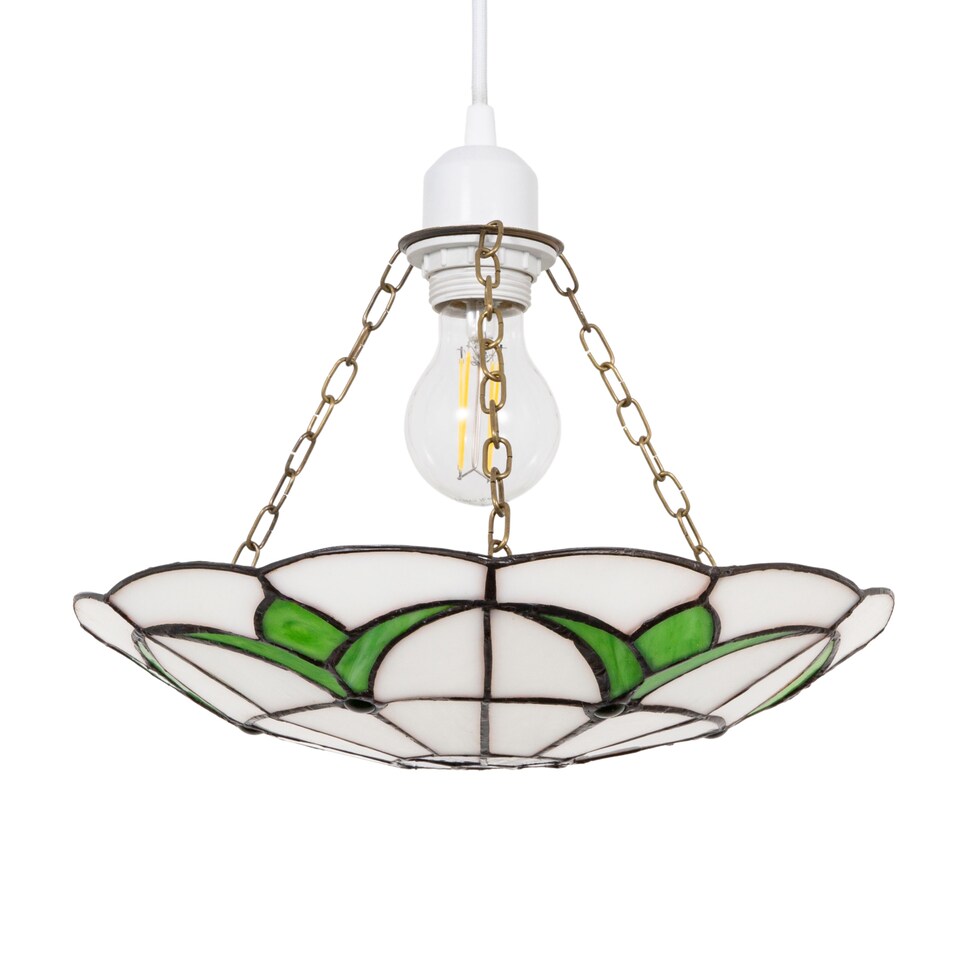 image 1 of Traditional Stained Glass Tiffany Pendant Light Shade with Emerald Green Leaves | Green