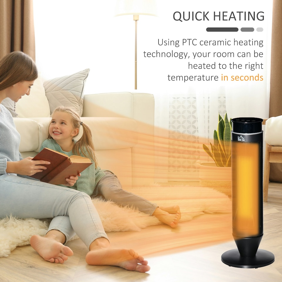 image 1 of HOMCOM 1000W/2000W Tower Heater w/ 42° Oscillation Remote Control Timer