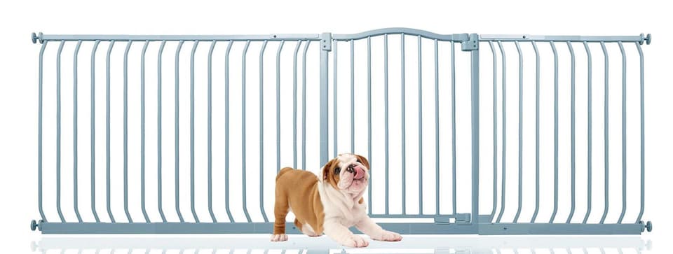 image 1 of Bettacare Curved Top Dog Gate, 225cm - 234cm, Matt Grey, Pressure Fit Pet Gate for Dog and Puppy, Pet and Dog Barrier | Grey
