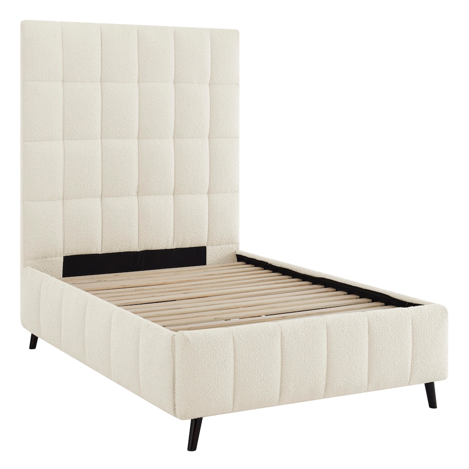 image 1 of 5ft King Size Ivory White,Tall Headend Headboard Soft Fabric Boucle Upholstered Bed Frame