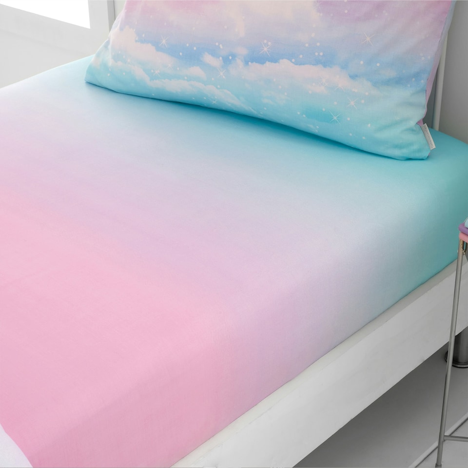 image 1 of Catherine Lansfield Kids Ombre Rainbow Clouds Single Fitted Sheet Pastel