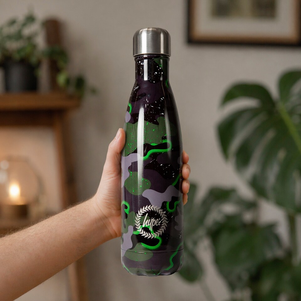 image 1 of 500ml Thermal Water Bottle | Green Camo Stainless Steel Insulated Leak Proof | Multi | Multi | One Size | 1