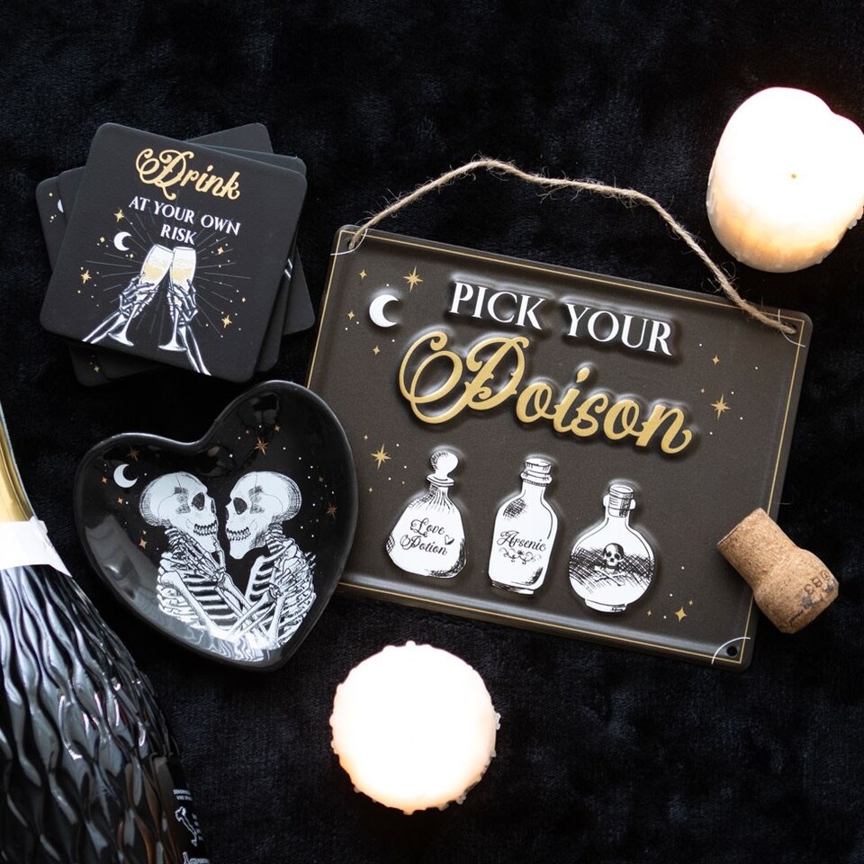 image 1 of Set of 4 Skeleton Party Coasters & Holder