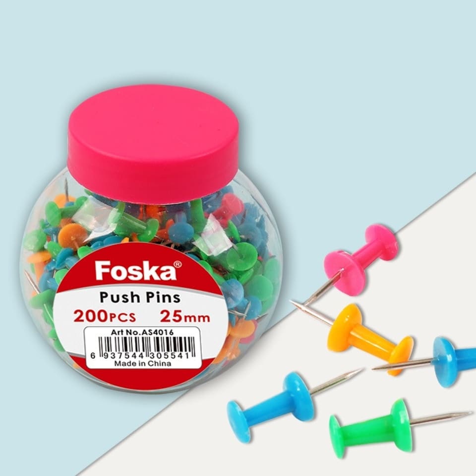 image 1 of Tub of 200 Assorted Colour Push Pins 25mm