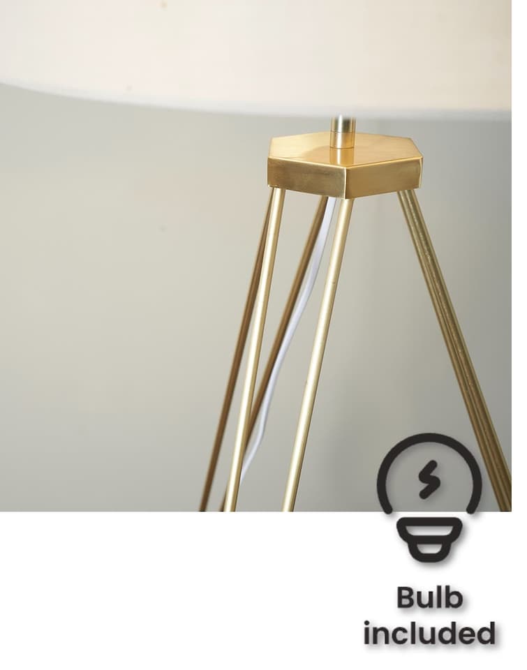 image 1 of ValueLights Aero Polished Gold Floor Lamp Natural Shade & Bulb | Cream