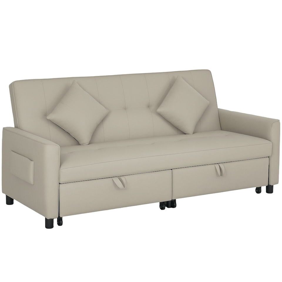 image 1 of HOMCOM Sectional Sofa Bed, L-Shaped 3 Seater Sofa Bed, Reversible Sleeper Sofa with Pull Out Couch Bed, Cushions, Fabric Futon Sofa Bed for Living Room, Beige | Cream
