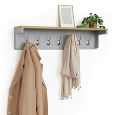 VonHaus Ash Hall Grey Wall Mounted  Coat Hooks with Shelf Grey | One Size