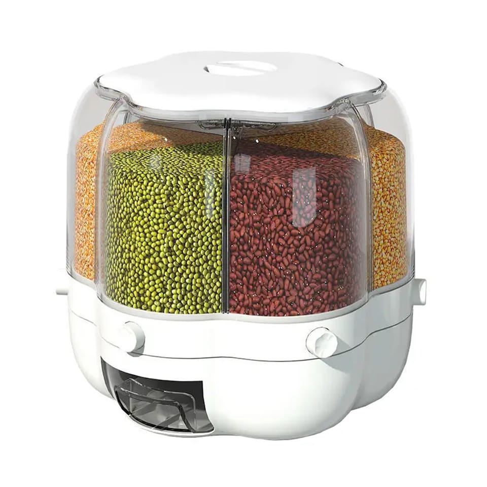 image 1 of Living and Home Food Grain Storage Container,6 Grids Rotating Storage Container for Kitchen | White