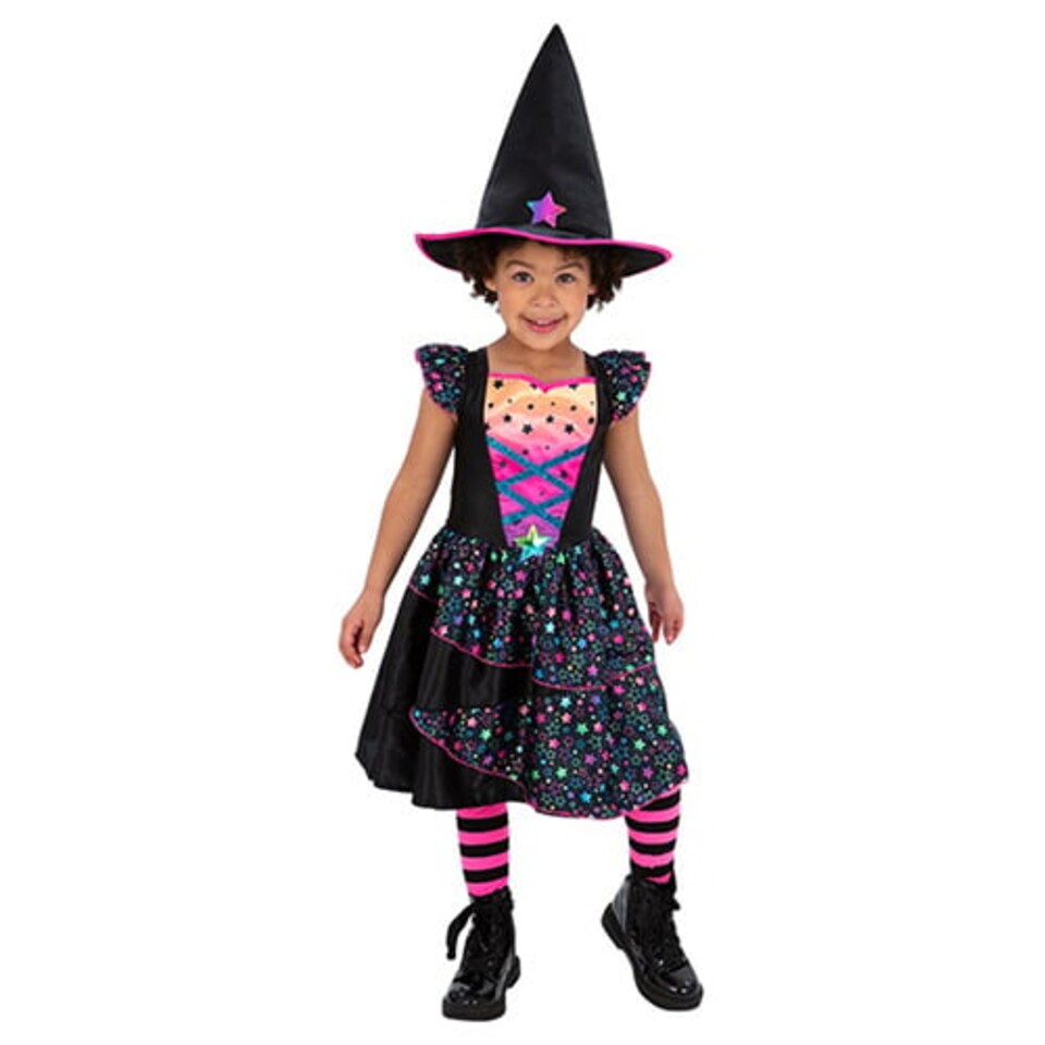 image 1 of Neon Star Witch Girls Fancy Dress Costume Kids Medium - Age 7-9