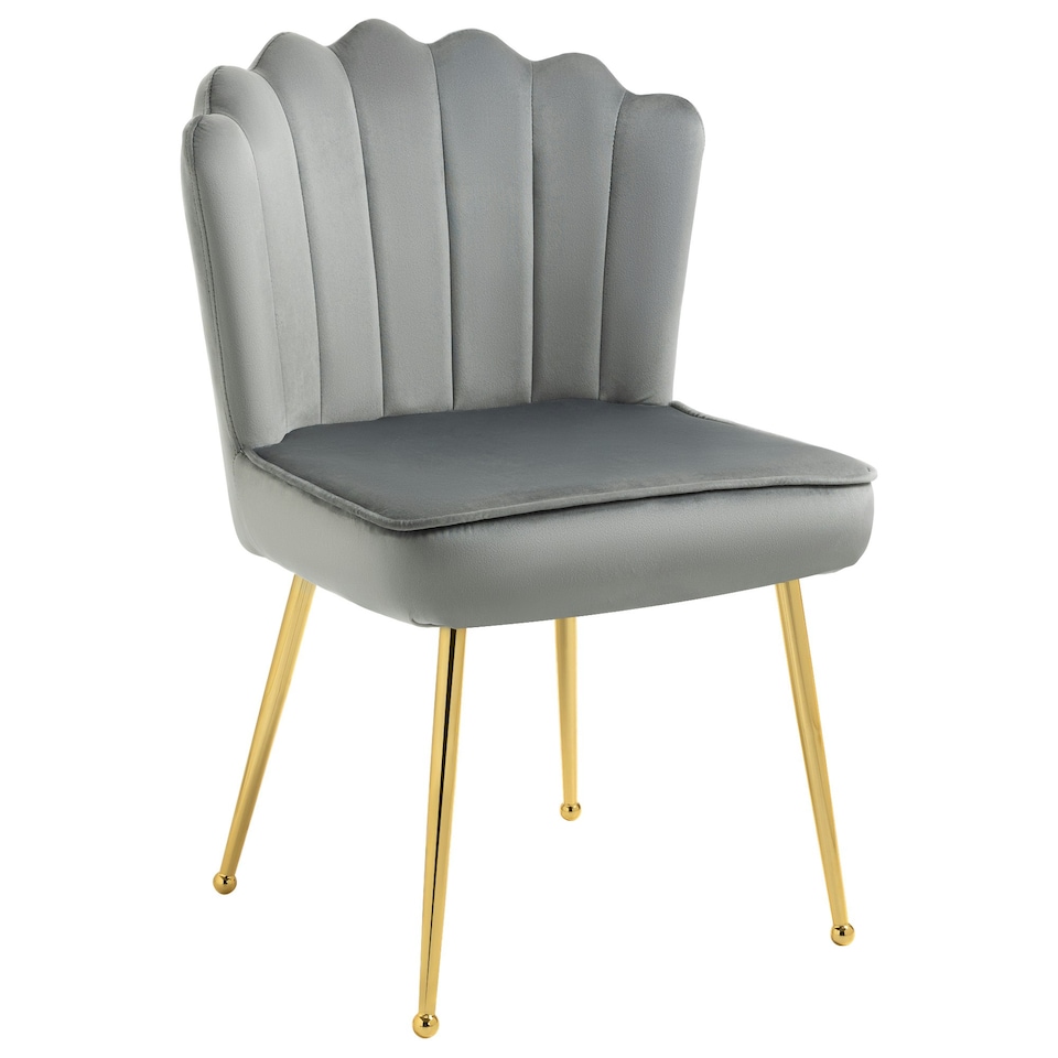 image 1 of HOMCOM Velvet-Feel Shell Accent Chair Home Bedroom Lounge Metal Legs Grey