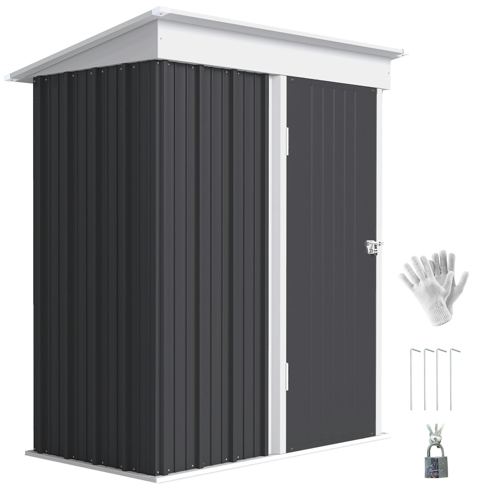 image 1 of Outsunny Steel Garden Shed, Small Lean-to Shed for Bike, 5x3 ft, Dark Grey