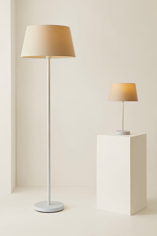 image 1 of ValueLights Charlie White Table Lamp Beige Taper Shade and Bulb