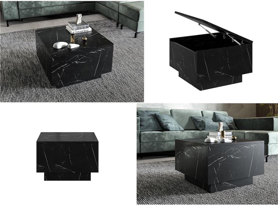 image 1 of Moon Marble Coffee Table Lift Up Square Storage Lamp Table - Black 600x400mm