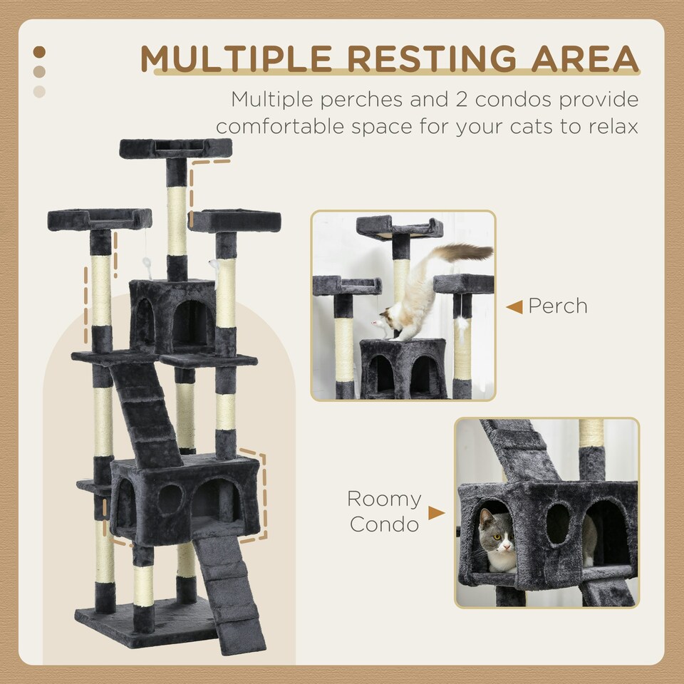 image 1 of PawHut 173cm Cat Tower Scratching Post Activity Centre for Indoor Charcoal
