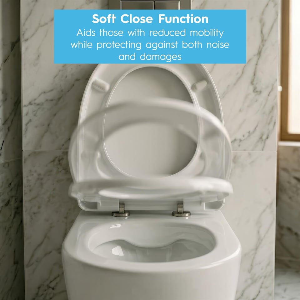image 1 of Harbour Housewares Soft Close Toilet Seat for Oval Toilets - Anti-Bacterial Bathroom Bowl Loo Cover with Quick Release Hinges