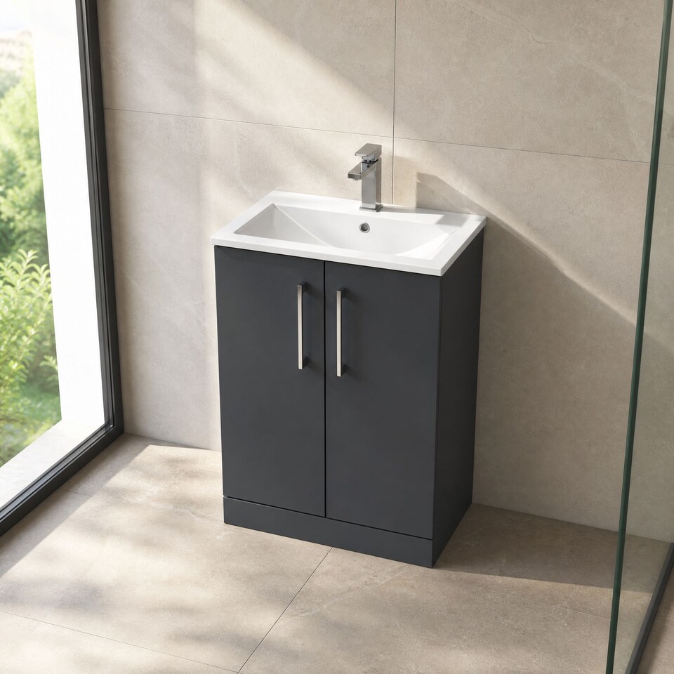 image 1 of Balterley Modern Bathroom 2 Soft Close Door & Minimalist Vanity Unit Basin | Grey | Soft Black | 815 x 600 x 390mm