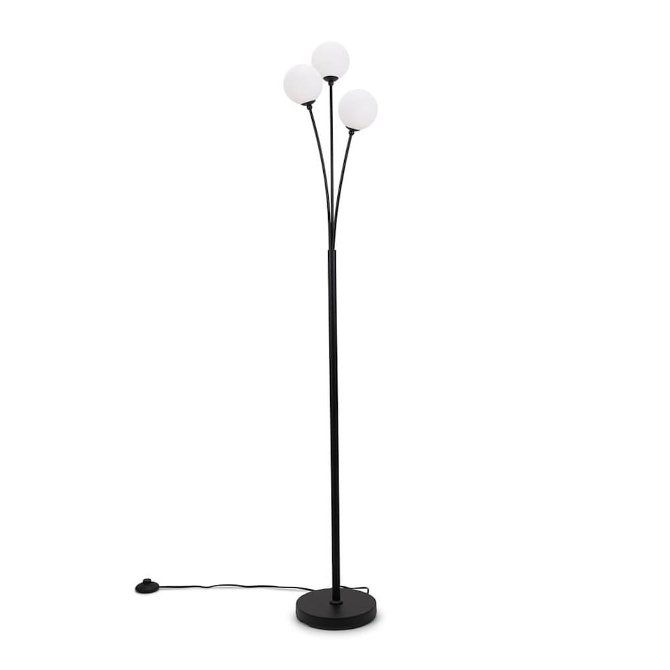 image 1 of ValueLights Velika Black 3 Arm Opaque Globe Floor Lamp Light | Black