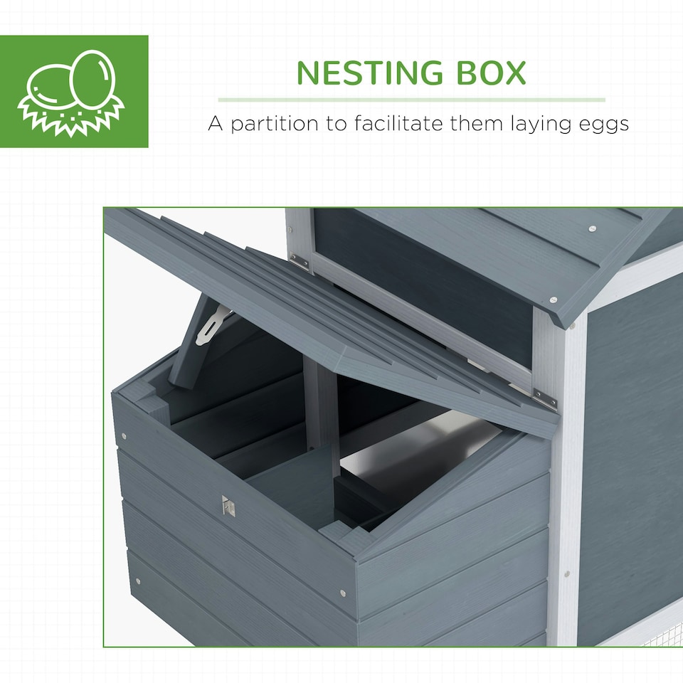 image 1 of PawHut Chicken Coop Hen Cage Small Animal Hutch Nesting Box Outdoor Run Grey