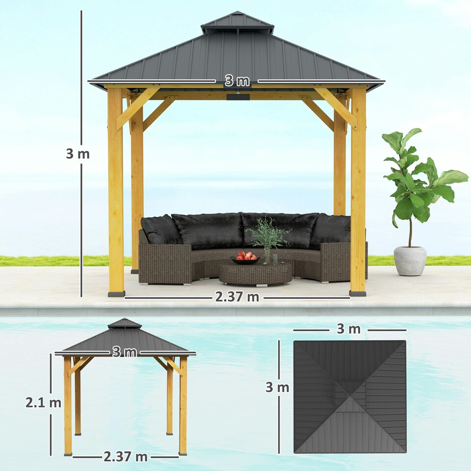image 1 of Outsunny 3x(3)M Double-Tier Hardtop Gazebo, Outdoor Patio Shelter