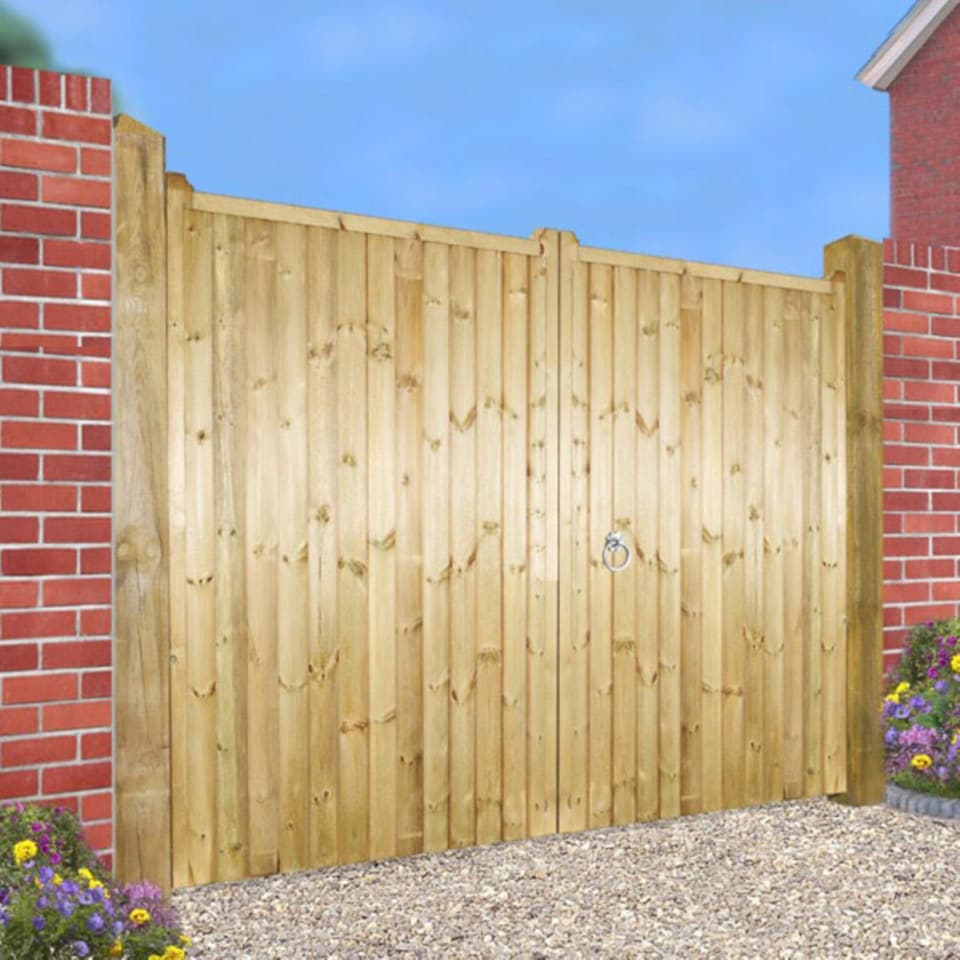 image 1 of Drayton Square Top Tall Double Driveway Gate - Pressure Treated Scandinavian Redwood - W3000 x H1800 mm | Brown | 1