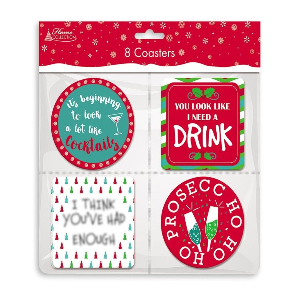 image 1 of Pack of 8 Novelty Christmas Coasters