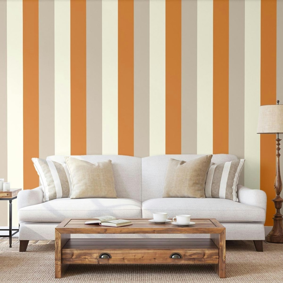 image 1 of Direct Wallpapers Stripe Textured Wallpaper - Orange/Coffee/Cream - One Size Orange